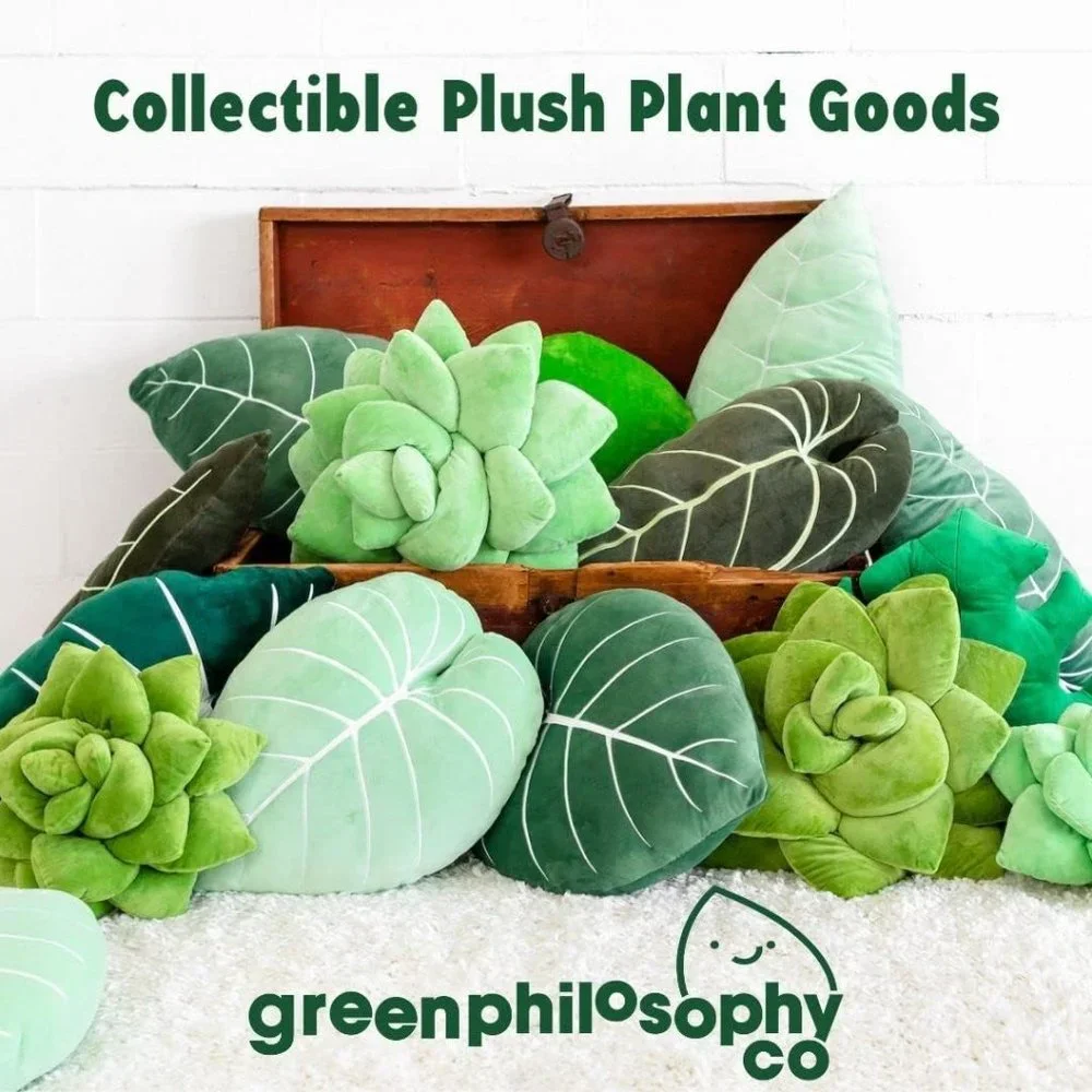 Green 3D Accent Monstera Deliciosa Succulent Philosophy Plush Leaf Throw Pillow